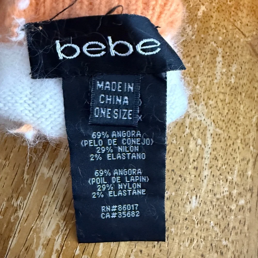 Bebe‎ Angora Blend Orange White Stripe Gloves One Size
